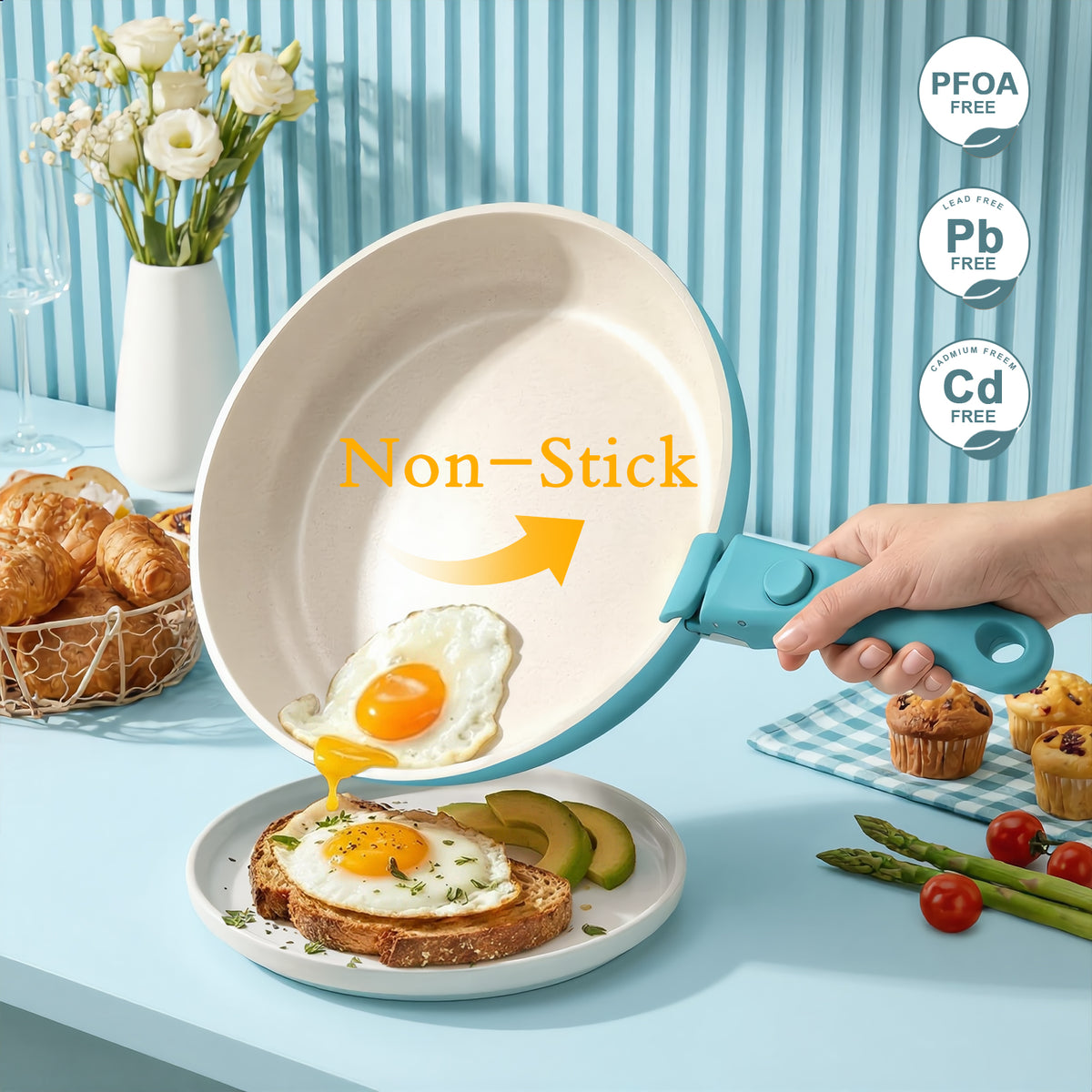 GIPP Large Size 21 Piece Pots and Pans Set Non Stick,with 12 inch Frying Pan,Cookware Set with Detachable Handles, Safe for Ovens and Dishwashers,Induction Cookware