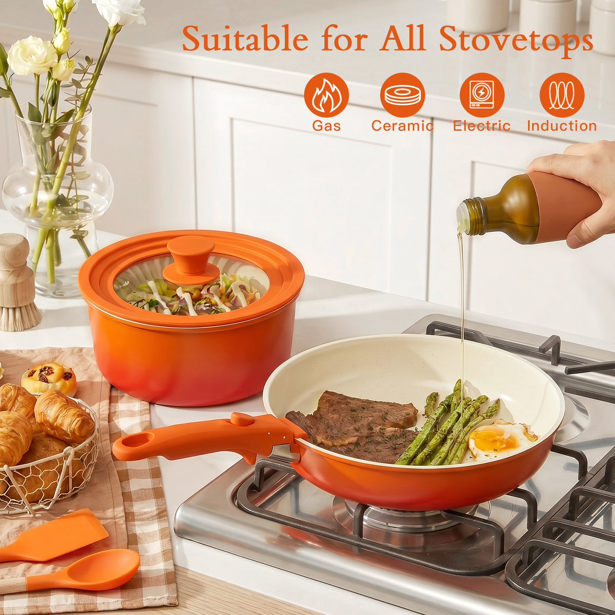 GIPP 21 Piece Pots and Pans Set Non Stick, Cookware Set with Detachable Handles, Safe for Ovens and Dishwashers,Induction Cookware