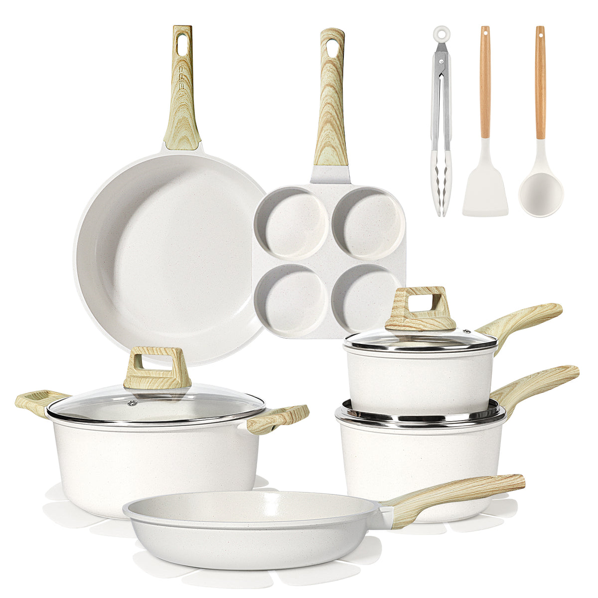GIPP 17 Piece Kitchen Ceramic Cookware Sets,Pots and Pans Set Non stick ,Dishwasher Safe Induction Cookware, Kitchen Cooking Set for RV Trips