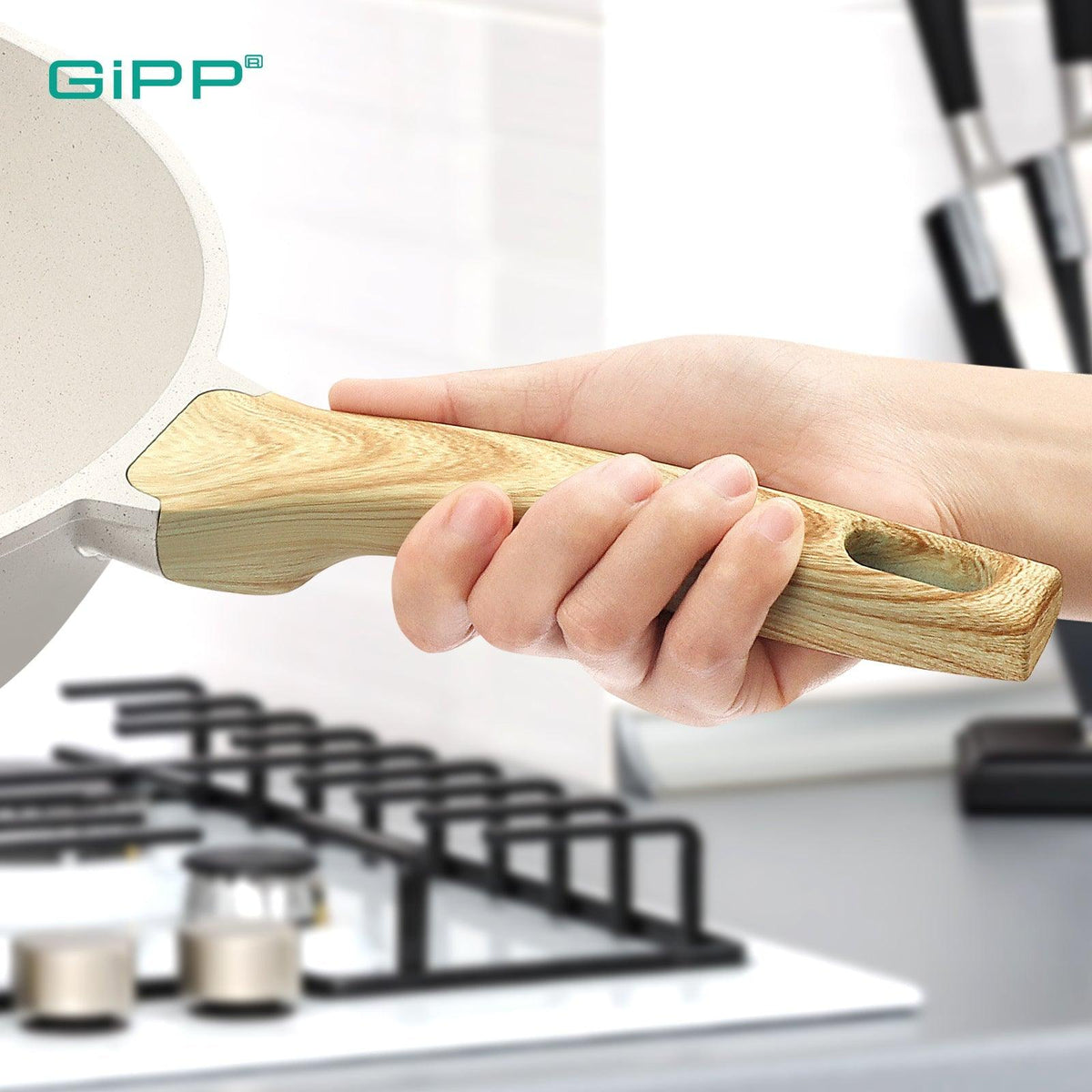 GiPP Nonstick Deep Frying Pan - 11 Inch Saute Pan with Lid Granite Induction Cookware, 4.5Qt Non Stick Working Pan Skillet, PFOA PFOS APEO Free, White - GiPP Kitchenware