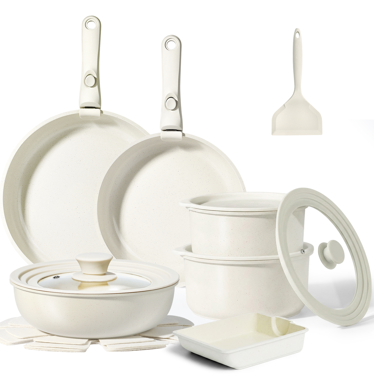 GIPP 17 Piece Ceramic Nonstick Pots and Pans Set,Cookware Set with Detachable Handles, Oven Dishwashers Safe,Induction Compatible,RV Kitchen Cooking Set