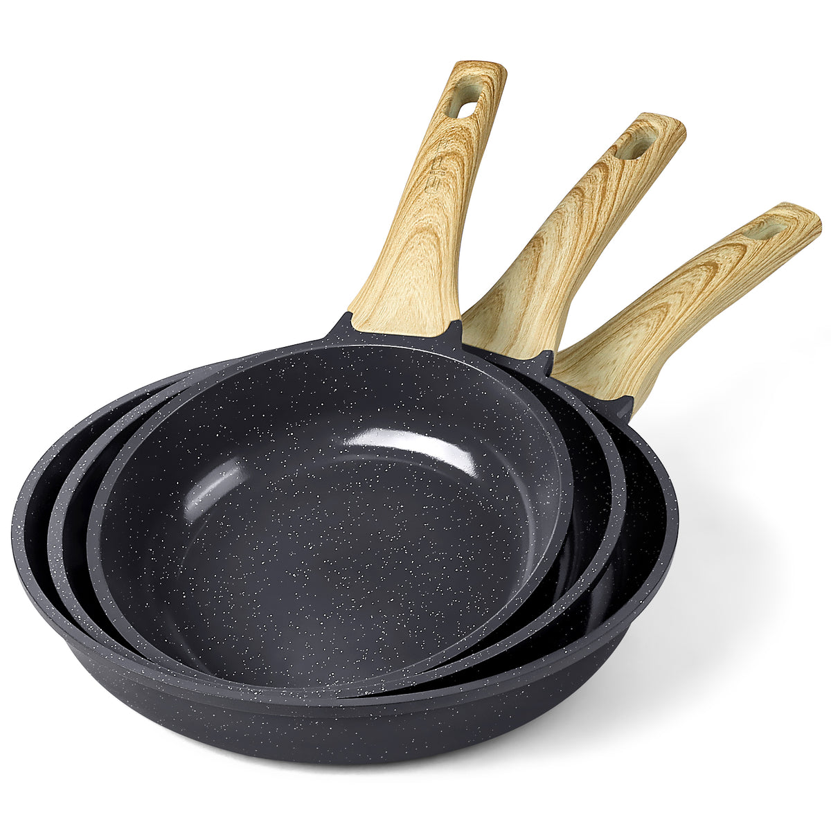 GIPP 3 Pcs Non Stick Frying Pan Set, 9.5”, 10”, 11” Ceramic Cookware with Induction Compatible,Dishwasher Safe,Kitchen Cooking Skillet Pans Set