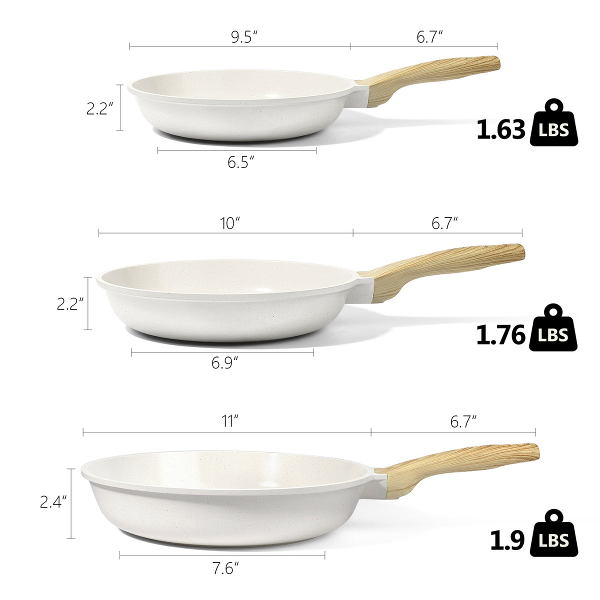 GIPP 3 Pcs Non Stick Frying Pan Set, 9.5”, 10”, 11” Ceramic Cookware with Induction Compatible,Dishwasher Safe,Kitchen Cooking Skillet Pans Set