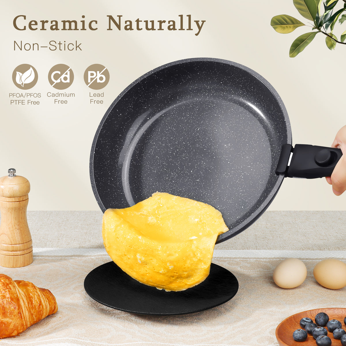 GIPP 17 Piece Ceramic Nonstick Pots and Pans Set,Cookware Set with Detachable Handles, Oven Dishwashers Safe,Induction Compatible,RV Kitchen Cooking Set