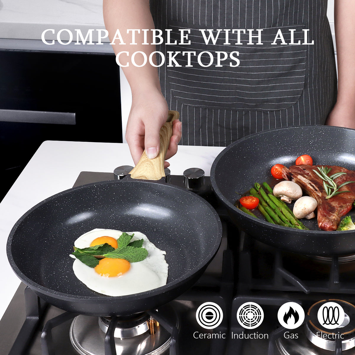 GIPP 3 Pcs Non Stick Frying Pan Set, 9.5”, 10”, 11” Ceramic Cookware with Induction Compatible,Dishwasher Safe,Kitchen Cooking Skillet Pans Set