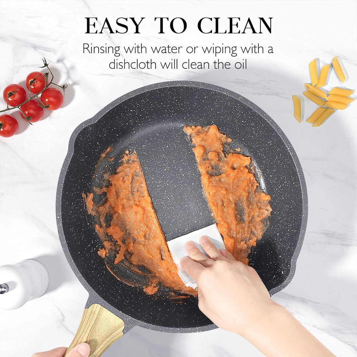 GiPP Nonstick Deep Frying Pan - 11 Inch Saute Pan with Lid Granite Induction Cookware, 4.5Qt Non Stick Woking Pan Skillet, PFOA PFOS APEO Free, Grey - GiPP Kitchenware
