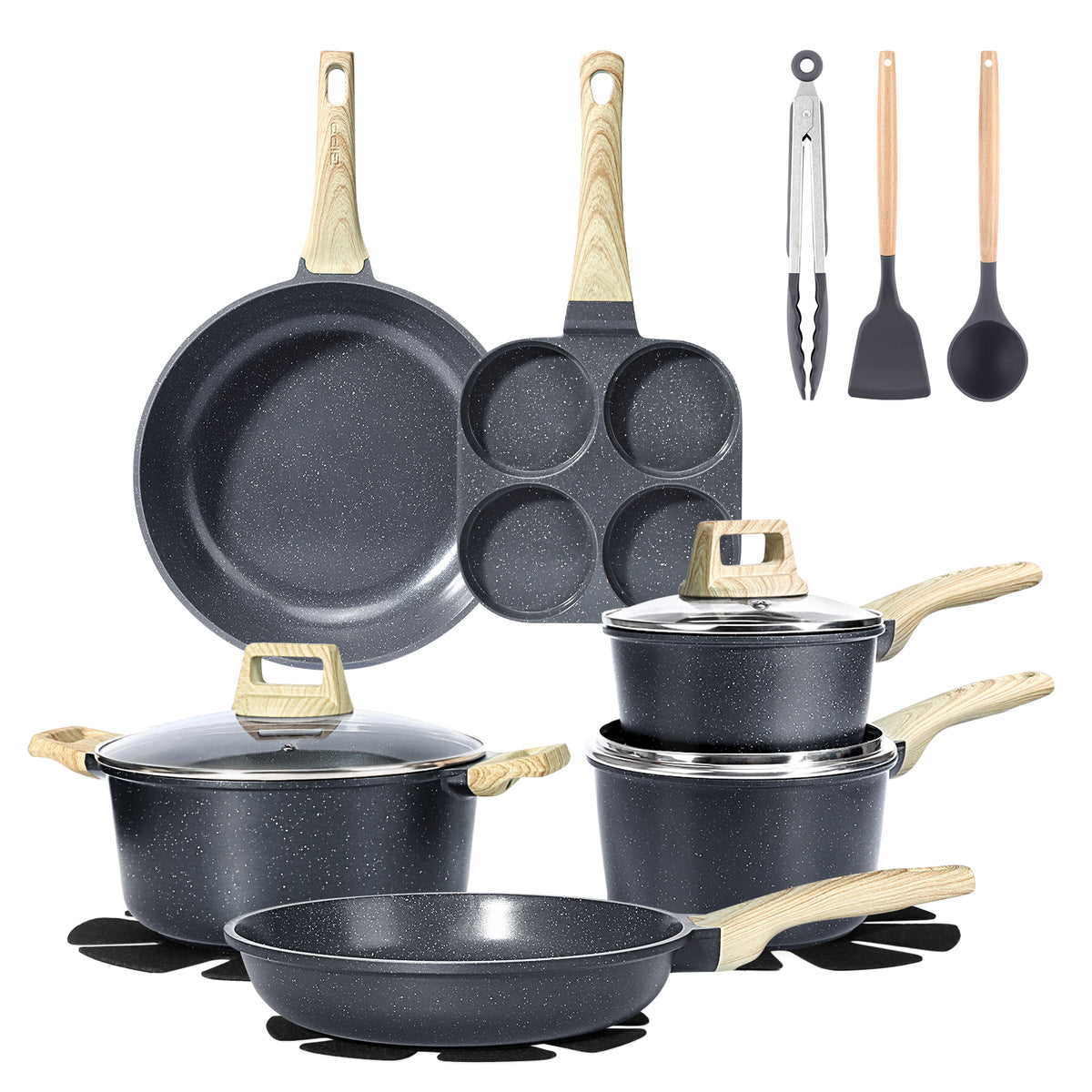 GIPP 17 Piece Kitchen Ceramic Cookware Sets,Pots and Pans Set Non stick ,Dishwasher Safe Induction Cookware, Kitchen Cooking Set for RV Trips