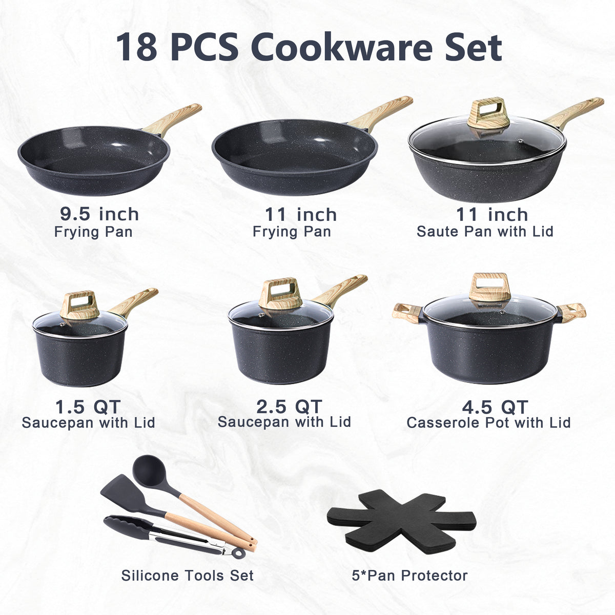 GIPP 18 Piece Kitchen Ceramic Cookware Sets,Pots and Pans Set Non stick ,Dishwasher Safe Induction Compatible, Kitchen Cooking Set