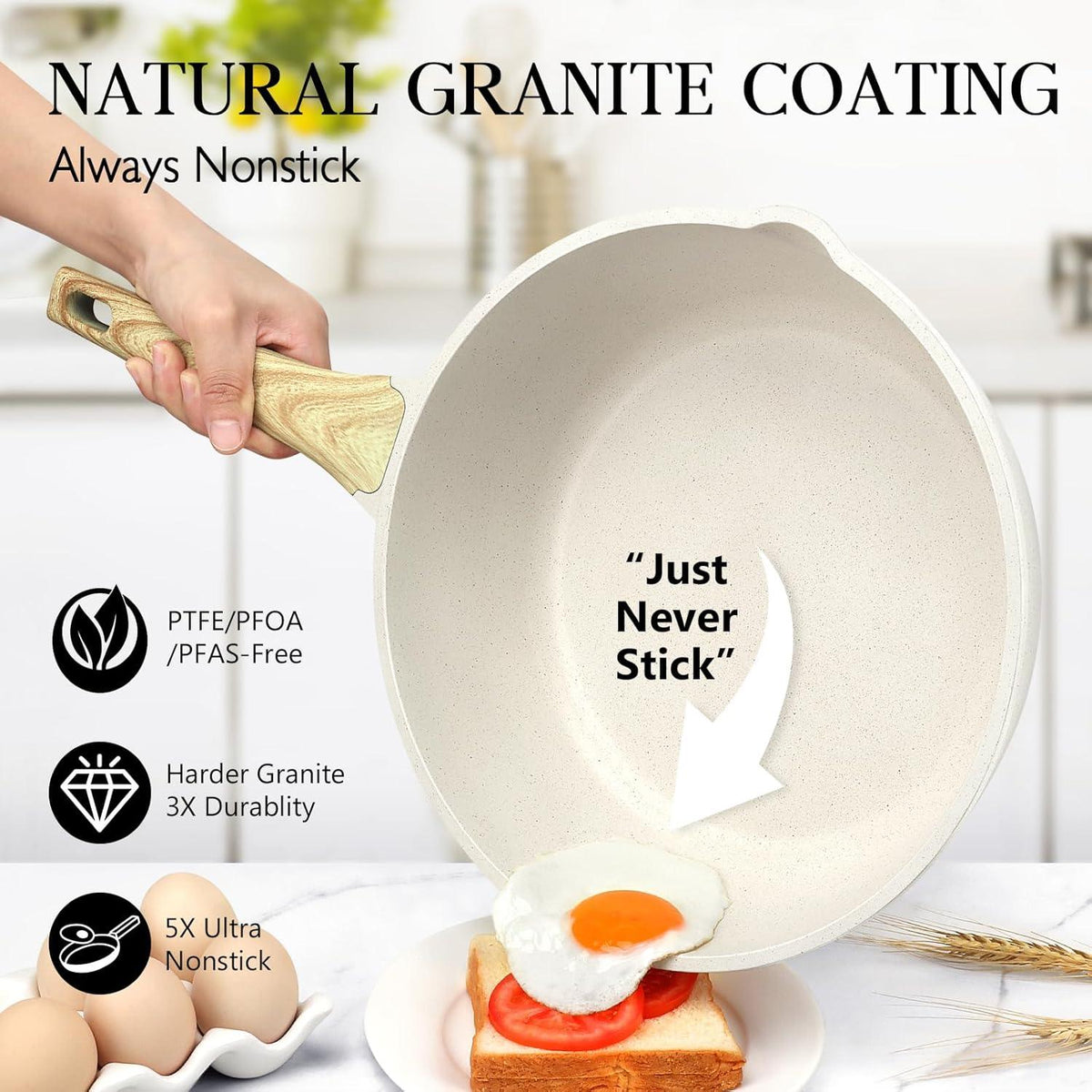 GiPP Nonstick Deep Frying Pan - 11 Inch Saute Pan with Lid Granite Induction Cookware, 4.5Qt Non Stick Woking Pan Skillet, PFOA PFOS APEO Free, Grey - GiPP Kitchenware
