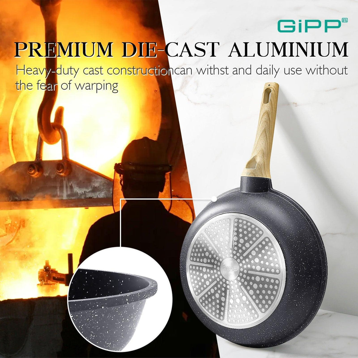 GiPP 21Psc Pots and Pans Set Non Stick - Grey Granite Kitchen Cookware Sets Nonstick Induction Cookware Non-toxic Cooking Pan Set with Silicone Utensils, PFOS and PFOA Free - GiPP Kitchenware