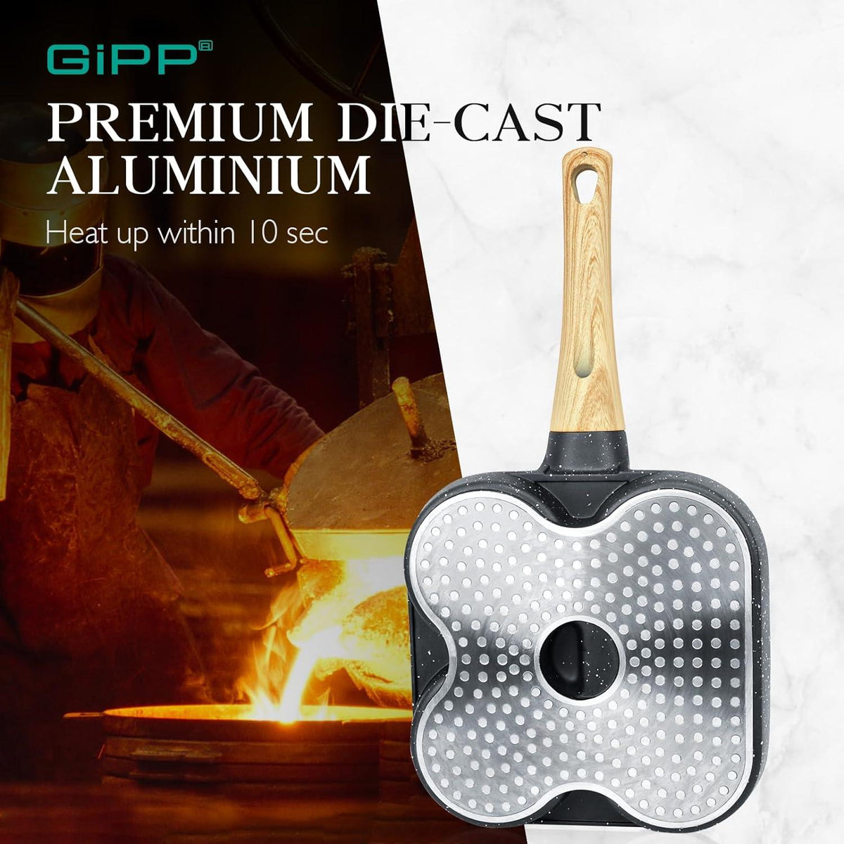 GiPP Egg Frying Pan, Pancake Pan Granite Nonstick 3 Hole Frying Egg Omelette Skillet for Breakfast - GiPP Kitchenware