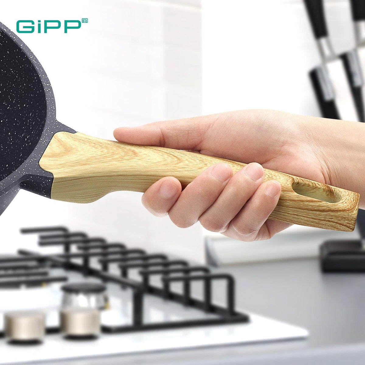 GiPP Nonstick Deep Frying Pan - 11 Inch Saute Pan with Lid Granite Induction Cookware, 4.5Qt Non Stick Working Pan Skillet, PFOA PFOS APEO Free, White - GiPP Kitchenware