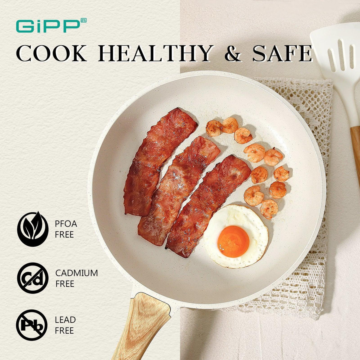 GiPP Nonstick Frying Pan Skillet with Lid- 8"/9.5"/11" Granite Non Stick Pans, Omelette Pan with Heat-Resistant Handle, Compatible with All Stovetops, PFOA Free - GiPP Kitchenware