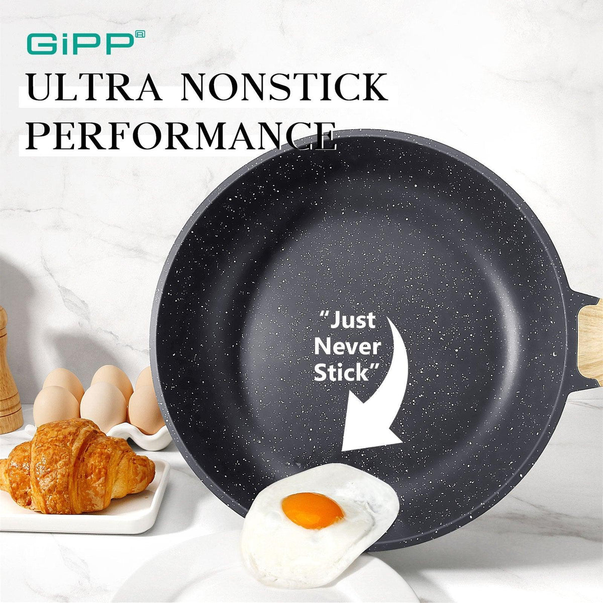 Nonstick Frying Pan Skillet - 8"/9.5"/11" Granite, Heat-Resistant Handle - GiPP Kitchenware