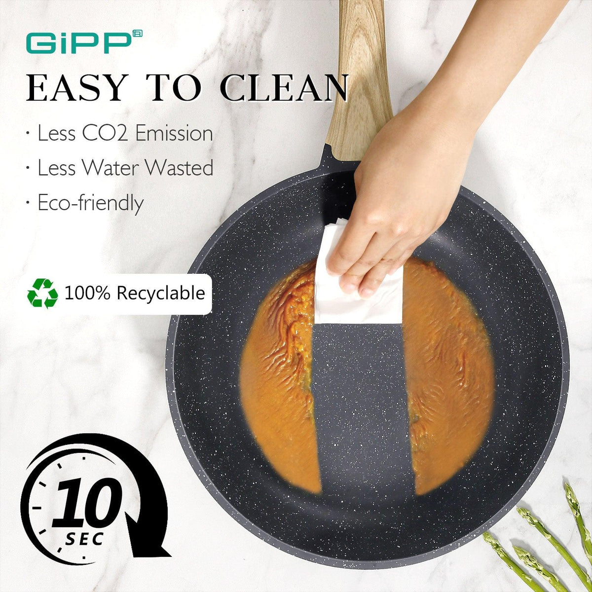 Nonstick Frying Pan Skillet - 8"/9.5"/11" Granite, Heat-Resistant Handle - GiPP Kitchenware